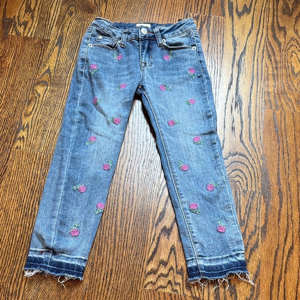 Hudson Jeans Blue Cropped Embroidered Rose Skinny Jeans